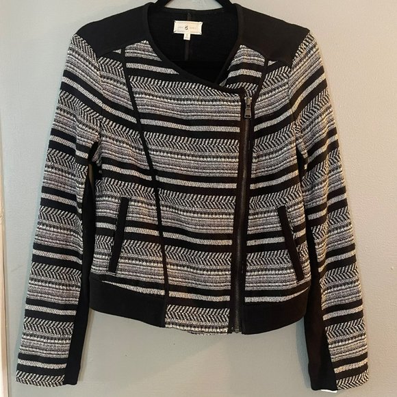 LOU & GREY Black and White Moto Asymmetrical Zip Knit Sweater Size S - Picture 3 of 10